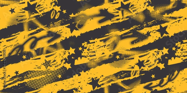 Obraz Yellow and black backdrop with dot halftone pattern element. Abstract brush grunge background. retro comic concept for your graphic design, banner or poster. Vector illustration.