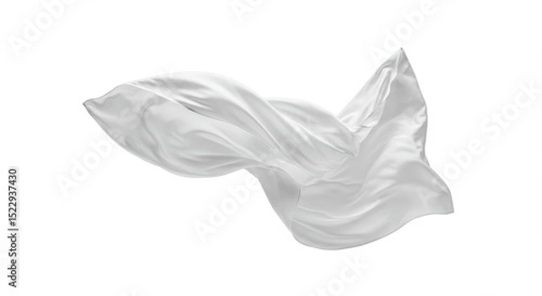 Fototapeta Flowing White Fabric in Motion - Elegant, flowing white fabric isolated on a white background. Perfect for design projects
