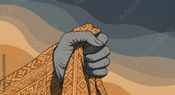 Obraz Fist clutching African patterned fabric – symbol of identity and strength