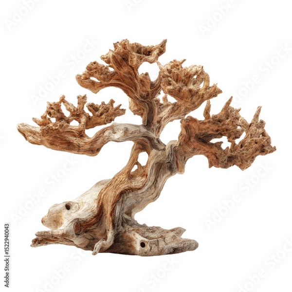 Obraz Intricate Driftwood Bonsai Tree on Green Screen