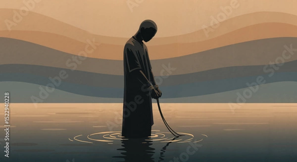 Obraz Man in ocean with lowered arms in chains – symbol of captivity and pain