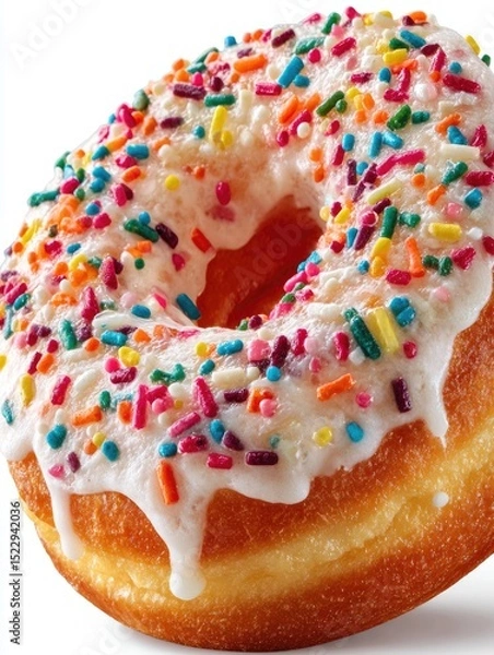 Obraz White Frosted Donut with Rainbow Sprinkles