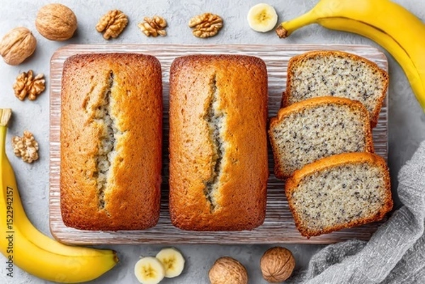 Obraz Homemade Banana Walnut Bread Slices