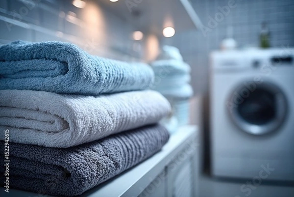 Obraz Freshly Folded Towels in a Modern Laundry Room