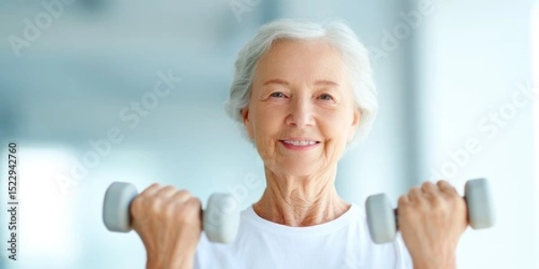 Obraz Fit Elderly Woman Exercising with Dumbbells
