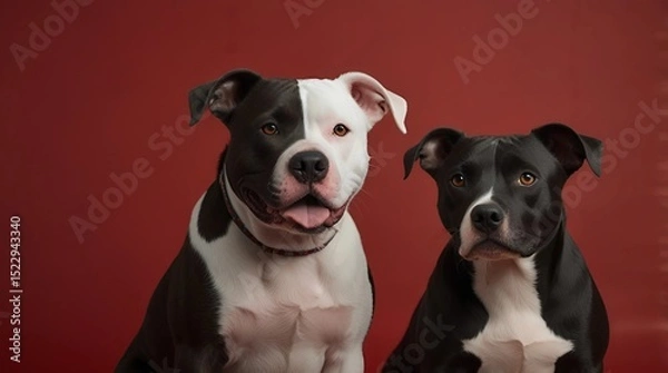 Obraz Two dogs on a red background