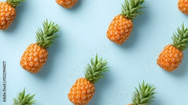 Obraz Uniform Pineapples on Blue Background