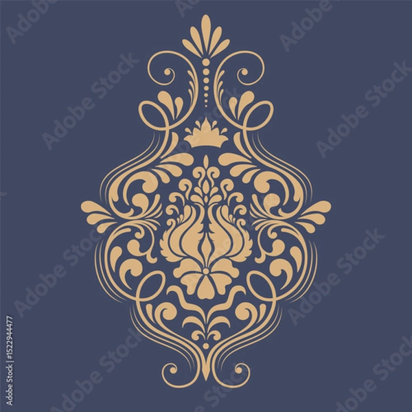 Fototapeta Vector damask stencil element. Floral baroque ornament pattern design. Vintage victorian arabesque motif.