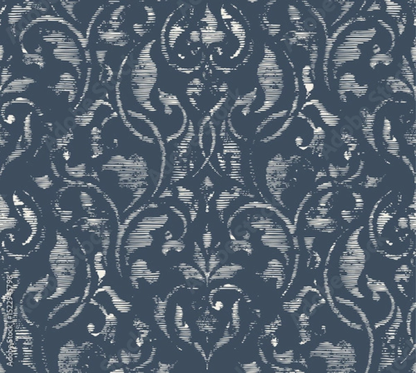 Fototapeta Damask seamless pattern element with brush strokes. Vintage classical old fashioned damask ornament, seamless texture for wallpapers, textile.