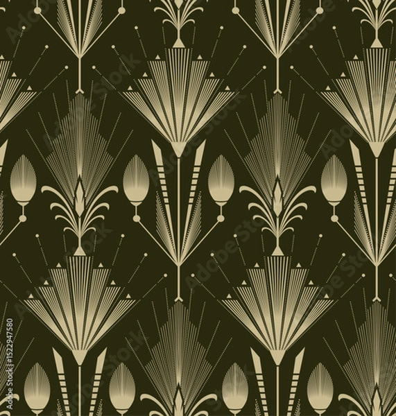 Fototapeta Cute floral art deco seamless pattern. Flower vector illustration background. Print in vintage style, for textile or wallpapers.