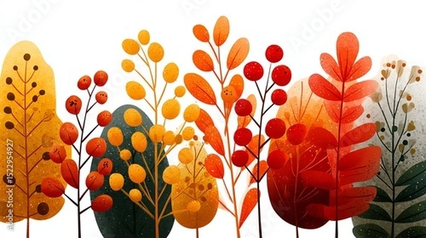 Fototapeta Colorful autumn foliage with decorative leaves and branches.
