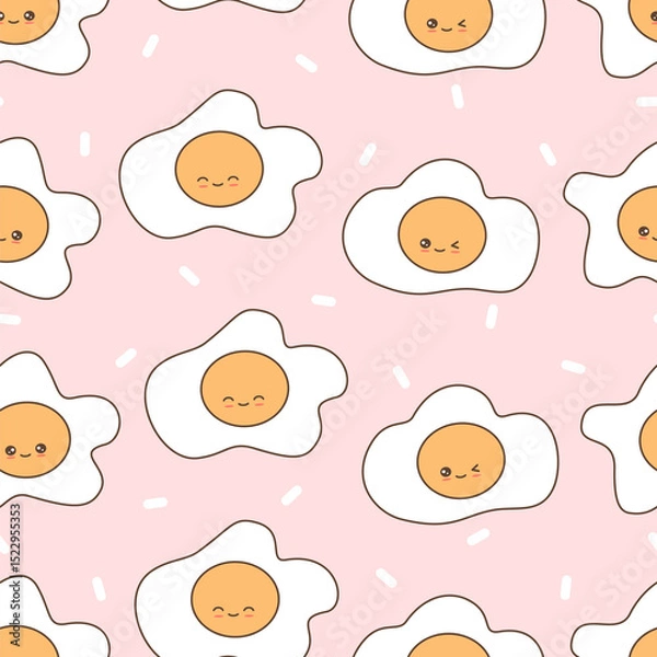 Fototapeta cute hand drawn cartoon character eggs seamless vector pattern illustration on pink background