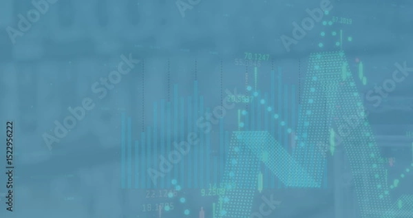 Obraz Image of data processing over blue background