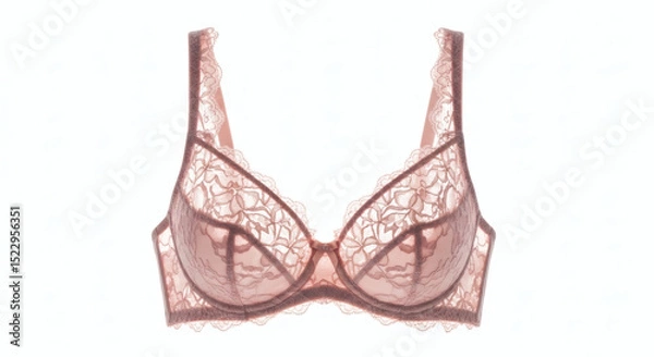 Obraz Elegant pink lace bra isolated on white background, a symbol of femininity