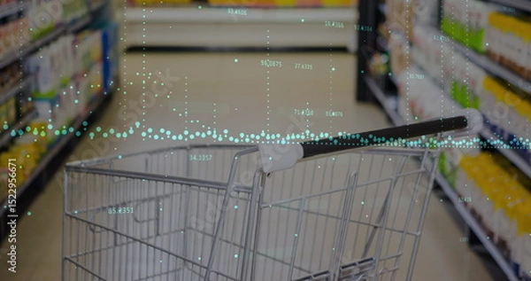 Obraz Image of financial data processing ove shopping cart
