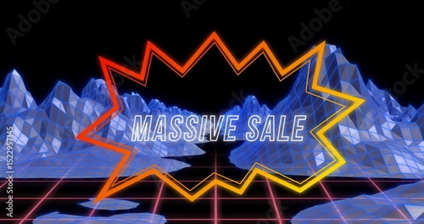 Fototapeta Image of massive sale over shape and metaverse landscape