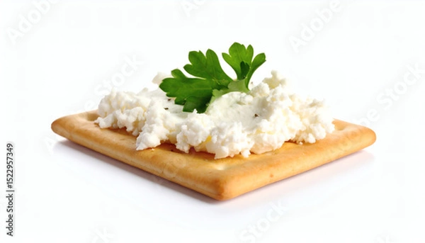 Obraz One tasty cracker with cream cheese isolated on white background in high resolution for food photography, recipes, and culinary design