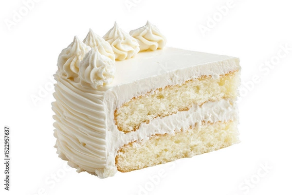 Obraz Delicious vanilla cake slice with buttercream frosting isolated on transparent background