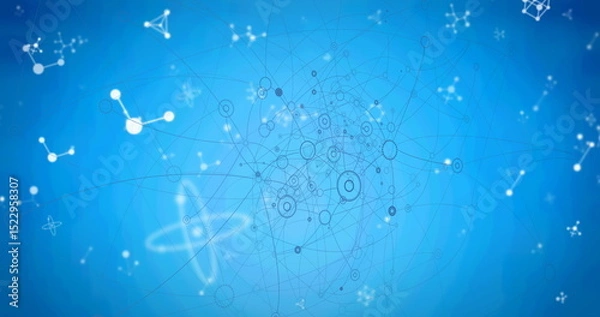 Obraz Image of network of connections over molecules on blue backgound