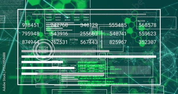 Fototapeta Digital image of interface with changing numbers and graphs over computer language