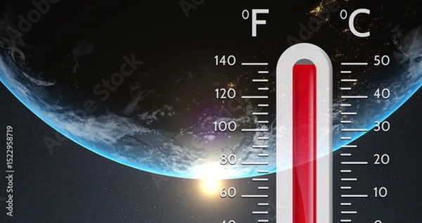 Fototapeta Image of digital thermometer over globe