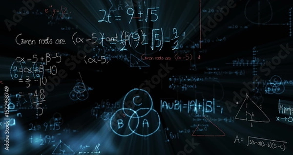 Obraz Digital image with various mathematical formulas and geometric diagrams