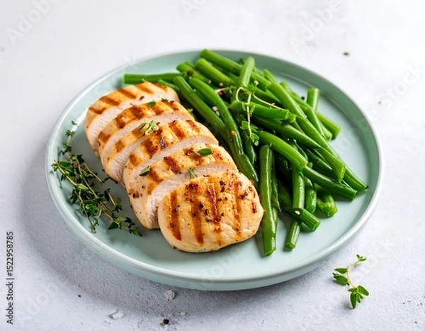 Obraz Grilled chicken breast with green beans (3)