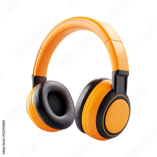 Fototapeta Vibrant Orange Headphones Floating in a Dark Void: Audio Technology Concept