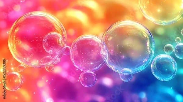 Fototapeta Colorful bubbles on a vibrant background create a playful atmosphere.