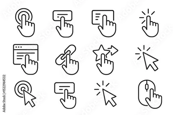 Fototapeta Set of cursor and pointer icons with click and tap elements