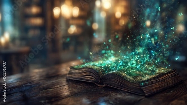 Obraz An ancient book with magical sparkles