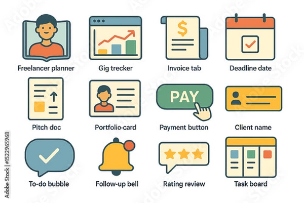 Fototapeta Business toolkit icons for freelancers and project management