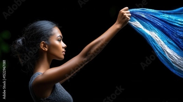 Obraz A woman with a flowing cloth, profile view