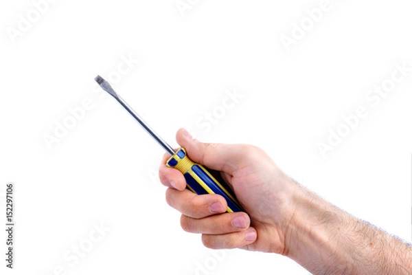 Fototapeta flat screwdriver in hand isolated on white background.