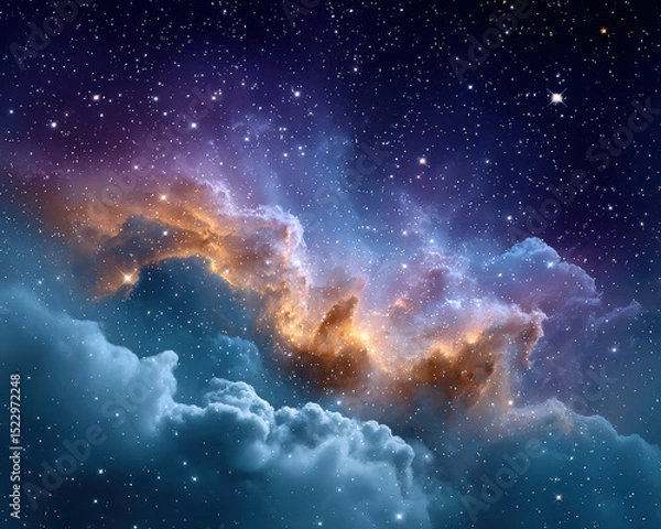 Fototapeta Stunning cosmic scene featuring vibrant nebulae and twinkling stars against deep space backdrop. colorful clouds of gas and dust create mesmerizing view of universe