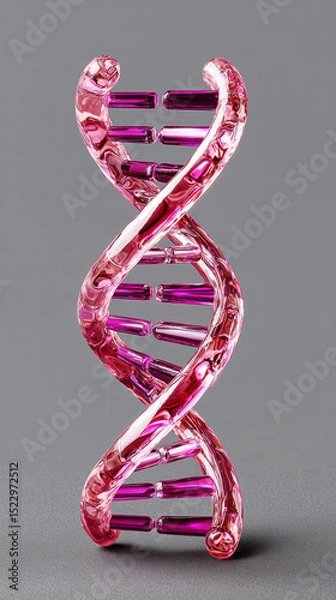 Fototapeta Vibrant pink glass sculpture representing DNA double helix, showcasing intricate details and glossy finish. This artistic piece symbolizes genetics and molecular biology, adding modern touch to