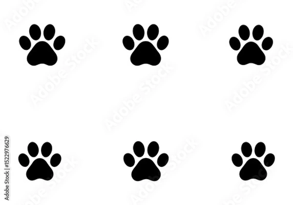 Fototapeta Black Dog Paw Print Grid Silhouette Vector.