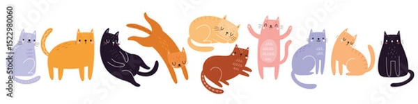 Obraz Cute kittens with floral elements. Childish characters with different emotions - joy, happiness and others. Vector illustration for your design.