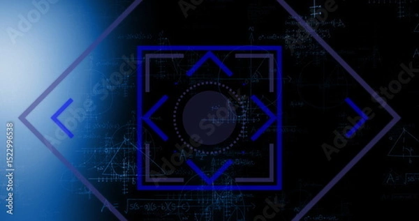Obraz Image of graphical circle and square shapes with brackets scanning over mathematical formulas
