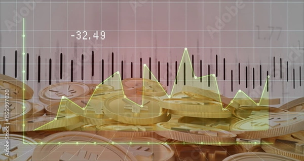 Obraz Image of graphs, numbers and coins