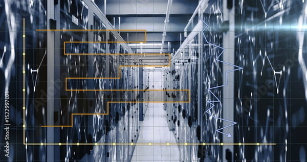 Fototapeta Image of graphs and connections over servers