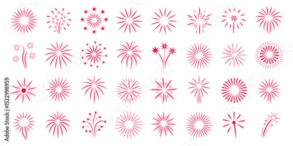 Fototapeta Collection of 30 Pink Fireworks Icons Vector Burst Illustrations for Celebration, Party, and Festive Designs. Ideal for Websites, Print, and Digital Projects.
