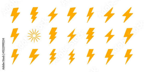 Fototapeta Collection of Orange Lightning Bolt Icons  Perfect for Energy, Power, and Speed Designs