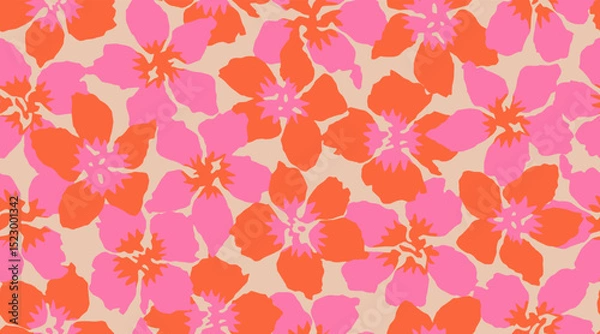 Fototapeta Exotic hand drawn flowers, seamless patterns with floral for fabric, textiles, clothing, wrapping paper, cover, banner, home decor, abstract backgrounds.