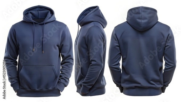Obraz Plain Navy Blue Hoodie Both View on White Background