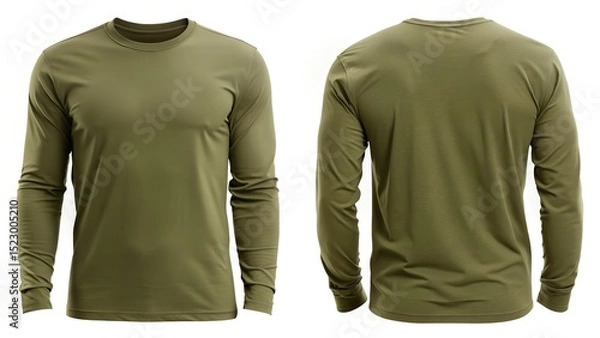 Obraz Solid Olive Green Full Sleeve T Shirt Both View on White Background