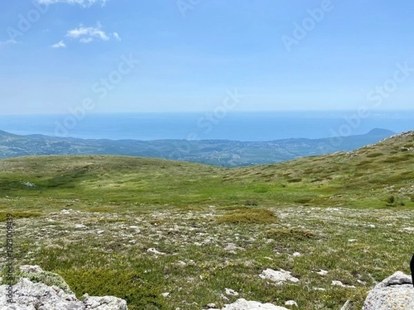 Obraz beautiful spring mountain landscape with blue sky