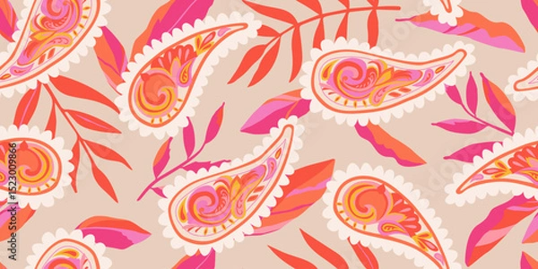 Fototapeta Modern hand drawn paisley with floral pattern. Abstract retro ethnic style. Fashionable vector template for your design. Textile printing, background, wallpaper, home decor. Vector illustration.