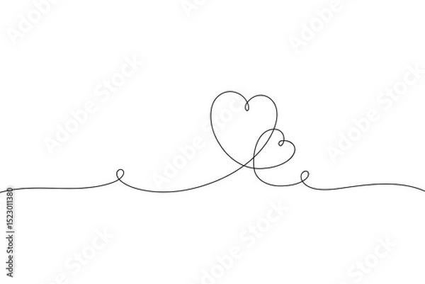Fototapeta Two hearts are hand-drawn in one endless continuous line, a symbol of love, a vector, a festive background. A romantic element for valentines, weddings, decorations, invitations. Graphic heart shape
