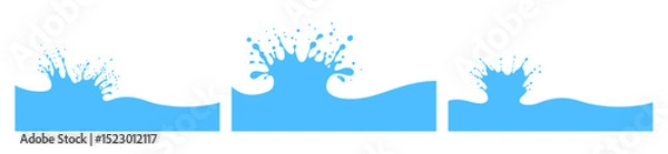 Obraz Splash and flow of milk, water or any liquid. Flat splashes and drops, crown shaped. Can be use for background of designs, logo, emblem, label of organic ecological dairy products. Vector illustration